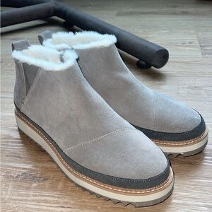 Toms Gray Suede Ankle Boots with Faux Fur Lining